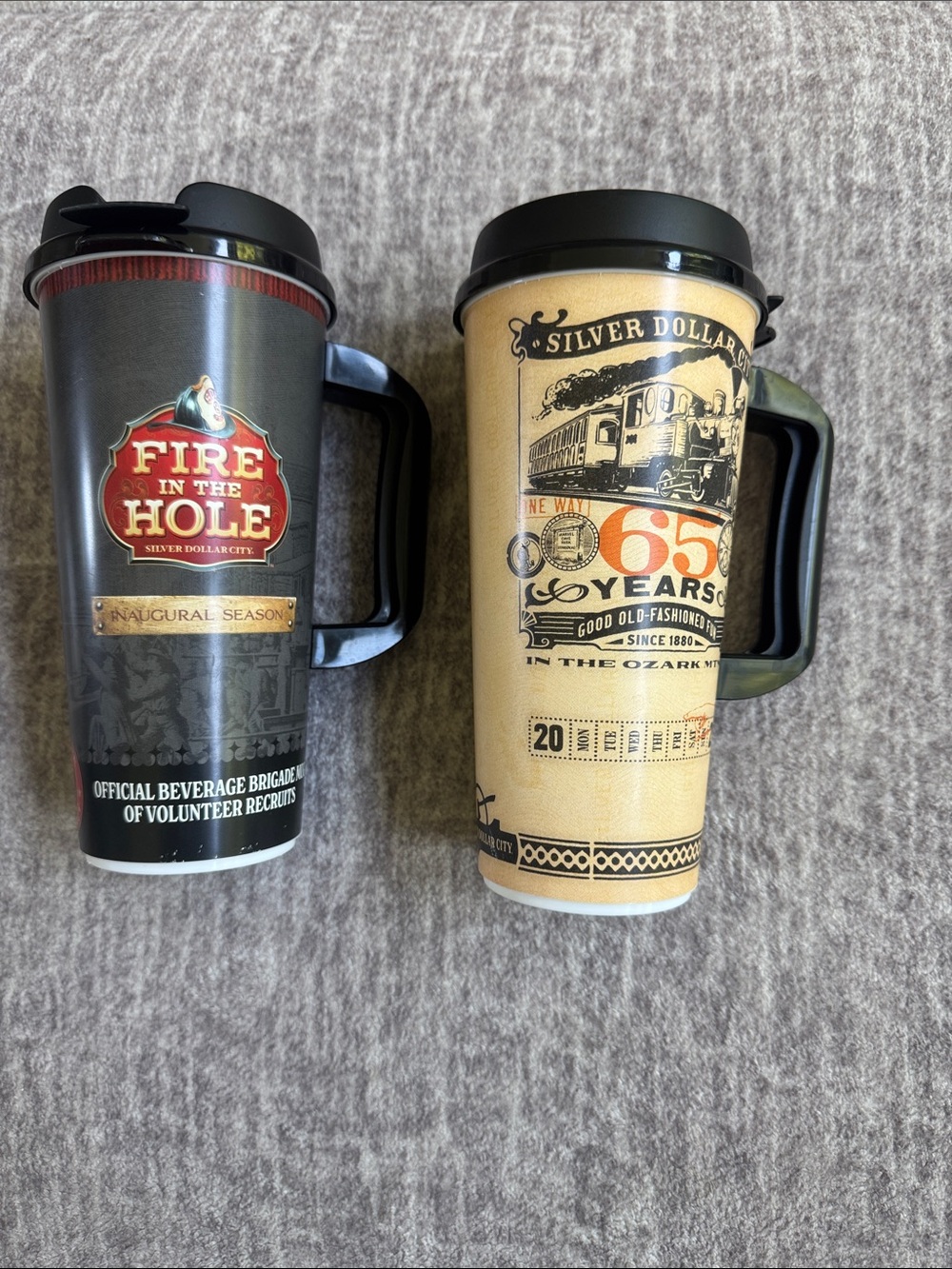 Lot of 2 Silver Dollar City SDC Souvenir Cups Mugs 2024 2025 Anniversary